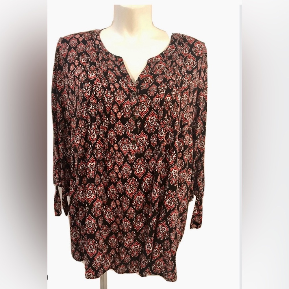Krazy Kat Black and Red Paisley Blouse L NWT